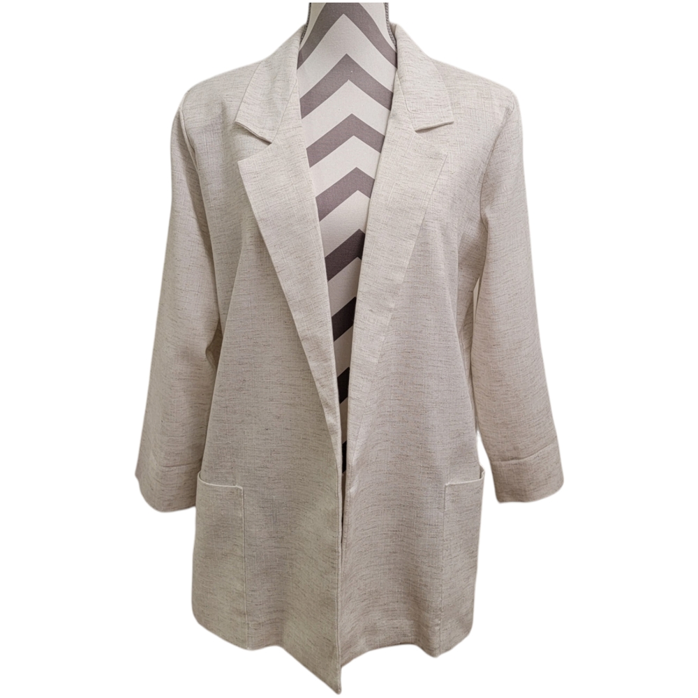 Vtg Copy Cats Sz M Womens Blazer Oatmeal Open Front Quiet Luxury Architecture